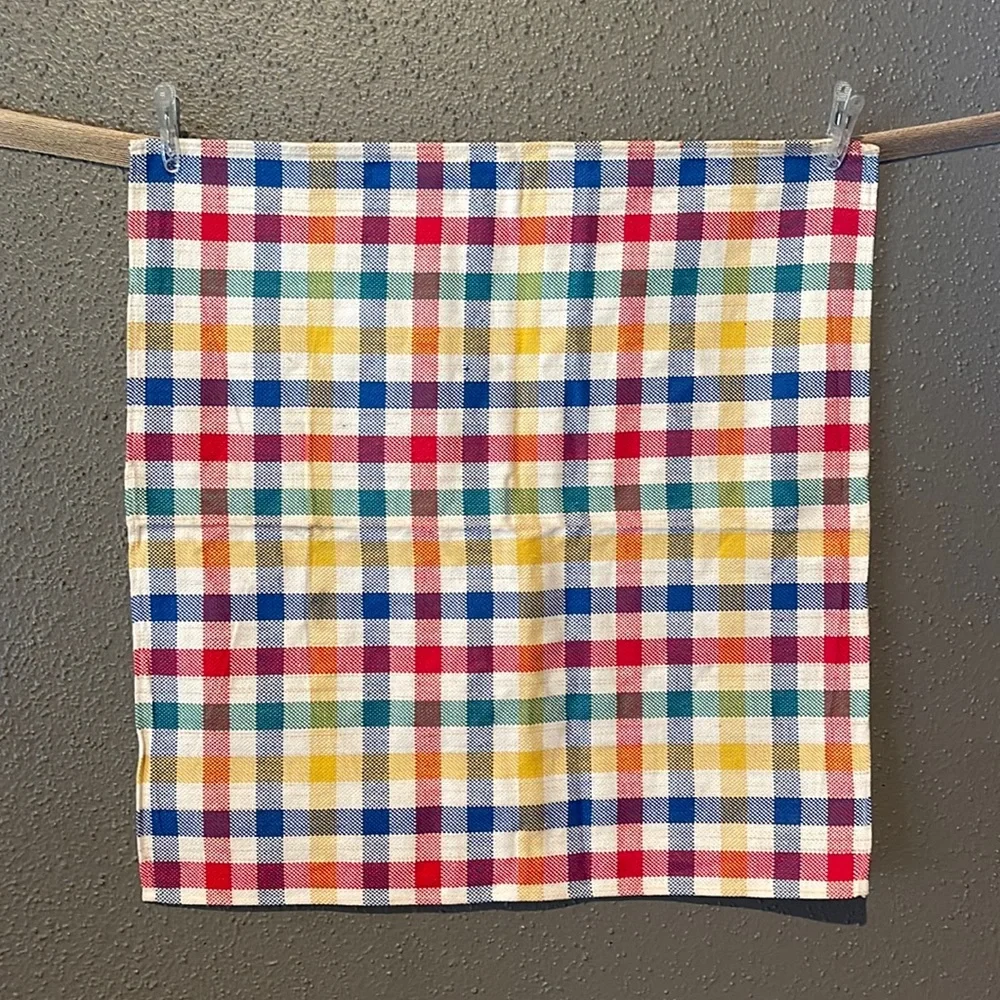 Crate & Barrel Vintage Retro Bright Primary Colors Checkered Napkins